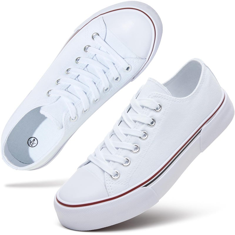hash bubbie Women's Canvas Shoes Fashion Canvas Sneakers for Women Casual Tennis Shoes Low Top Walking Shoes(White.US8) - Image 1